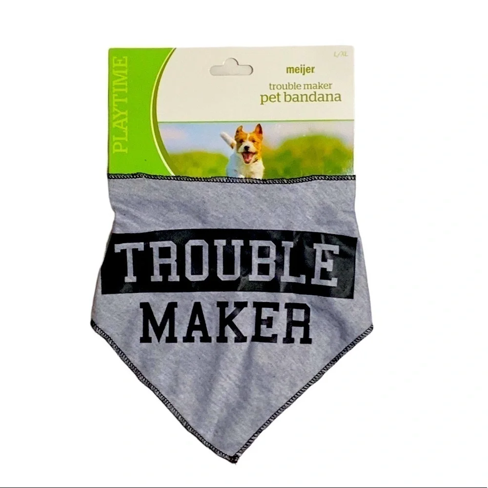 Dog Bandanna Trouble Maker Adjustable Tie On Gray Black Graphic Large X Large
